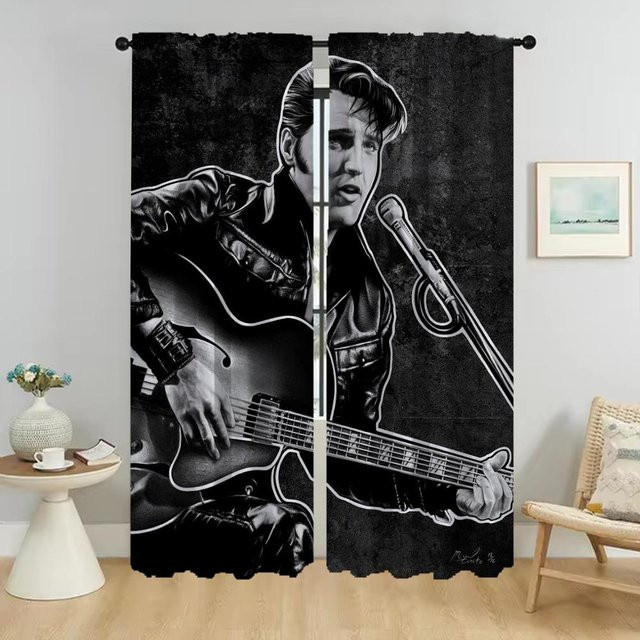 Elegante Tüll-Vorhänge E-Elvis für Schlafzimmer und Küche, 2er-Set, Schwarz, Breite: 50 cm, Höhe: 70 cm - Bild 1