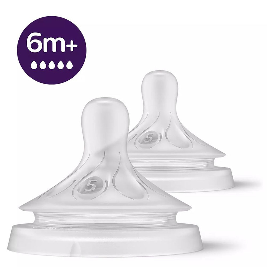 Philips Avent Natural Response Silikon Sauger 2er Pack Stufe 5 für 6M+ in Weiß und Transparent - Bild 1