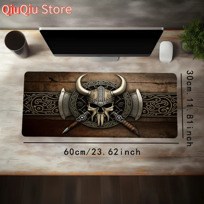 Potdemiel Viking Norse Skull XXL Gaming-Mauspad mit genähten Kanten und rutschfester Unterseite - Bild 4