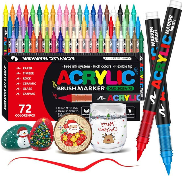 72 Farben Acrylmarker-Set mit feiner Spitze und Pinselspitze für Kunst und DIY-Handwerk in Multicolour - Bild 1