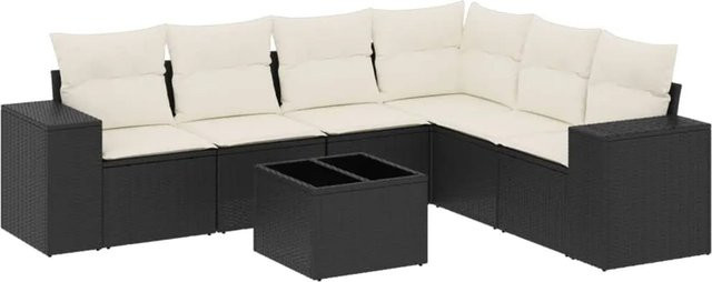 vidaXL 7-tlg Garten-Sofagarnitur in L-Form aus schwarzem PE-Rattan mit UV-beständigen Kissen und pulverbeschichtetem Stahlgestell - Bild 1