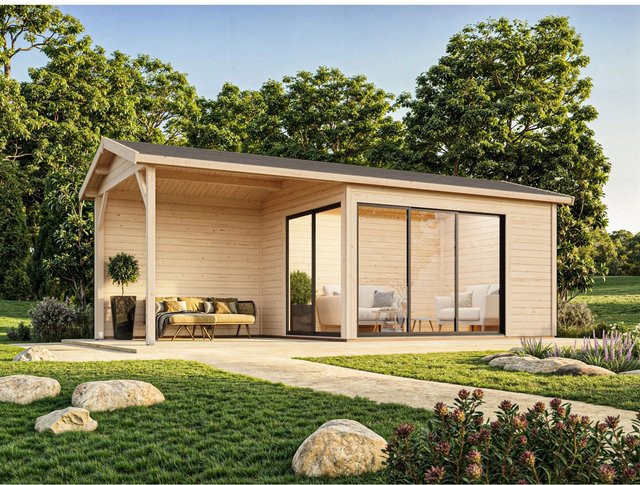 Palmako Gartenhaus Amanda Slide Plus aus Fichtenholz in Braun mit transparenten Elementen, B/T/H: 712 x 340 x 280 cm - Bild 1
