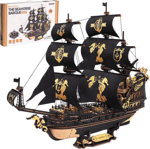 ROBOTIME The Seahorse Barque, 3D-Holzpuzzle, Schiffsmodellbausatz - Bild 1