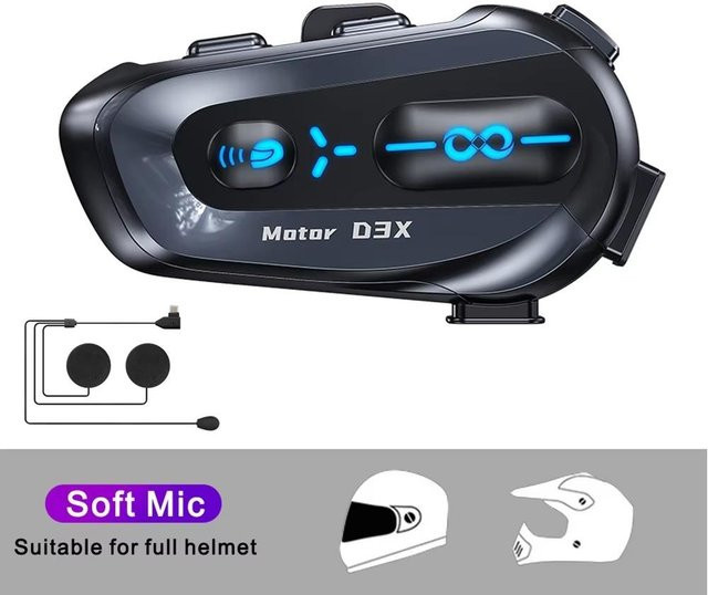 YJMP Bluetooth 5.3 EDR Helm-Headset mit 600m Reichweite und Musik-Sharing in Schwarz für bis zu 6 Fahrer mit Soft Mic - Bild 1