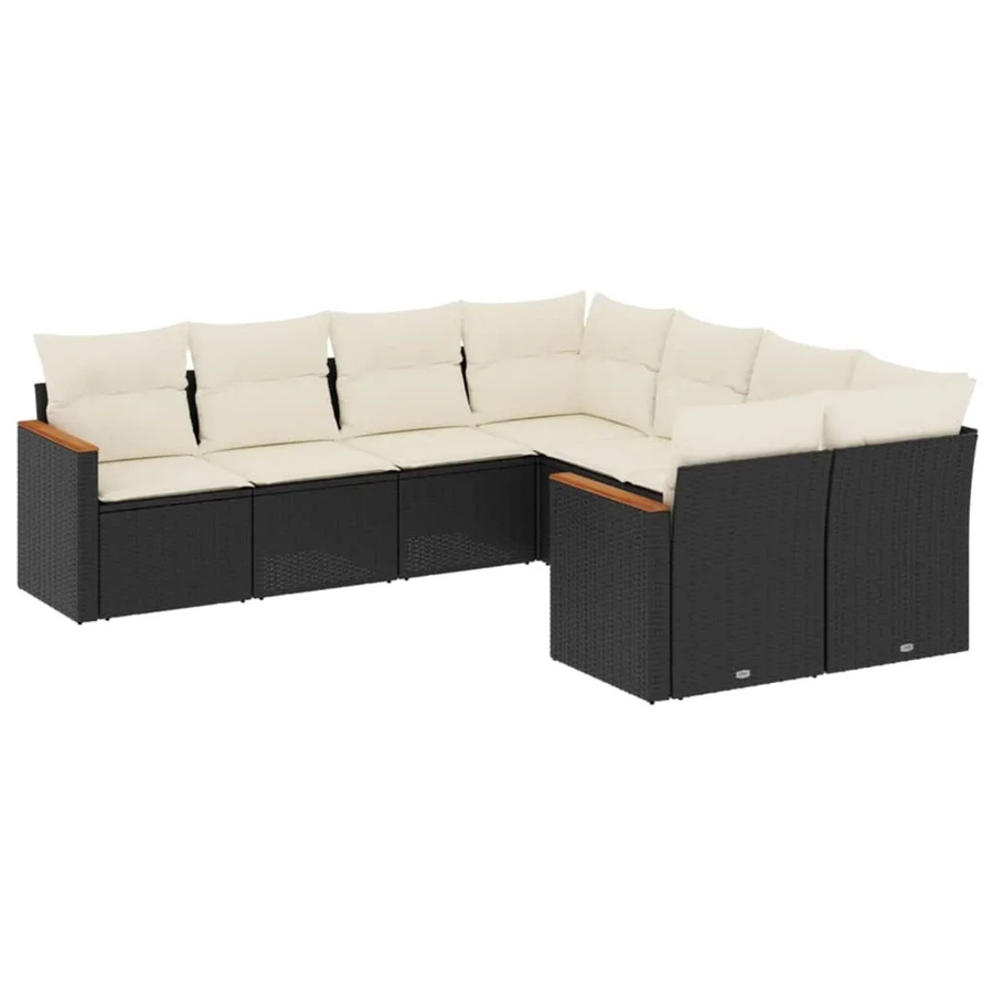 vidaXL 8-tlg Garten-Sofagarnitur in L-Form aus Polyrattan und Akazienholz mit Kissen, Schwarz - Bild 2