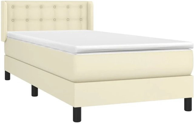 vidaXL Boxspringbett mit Matratze in Beige aus Kunstleder und Stoff, Hybrid-Modell mit Taschenfederkern, B/T: 90 x 190 cm - Bild 1