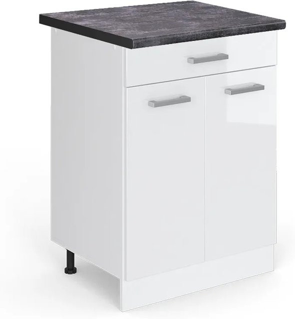 Vicco Küchenunterschrank R-Line Weiß Hochglanz mit Schublade in Anthrazit B: 60 cm, H: 81,6 cm, T: 25,63 cm - Bild 1