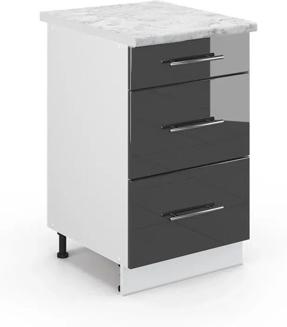 Vicco Küchenschrank Fame-Line Schubladenschrank in Anthrazit Hochglanz und Weiß mit Marmor-Optik - Bild 1