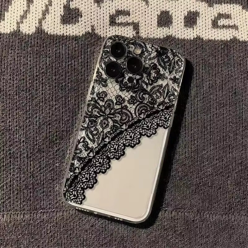 Transparente Handyhülle mit Spitzenmuster für iPhone 16 15 14 13 12 11 Pro Max XS XR 8 7 Plus Clear Cover - Bild 3