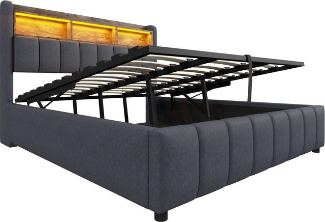 okwish Kinderbett mit LED-Beleuchtung und Stauraum in Grau, B/T/H: 180 x 200 x 111 cm - Bild 1