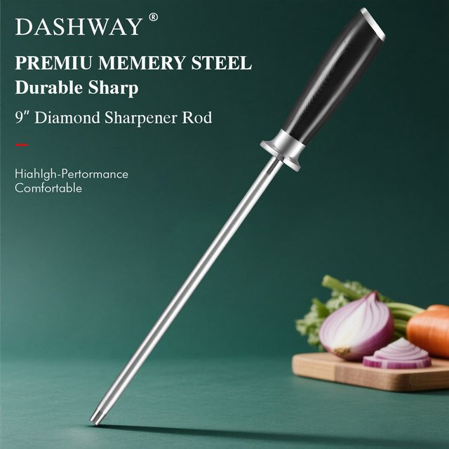 DASHWAY Diamant-Messerschärfer aus Edelstahl in Schwarz und Silber, Stangenschleifer mit 23 cm Länge - Bild 1