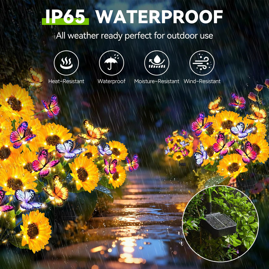 PUAIDA Solar Sonnenblumen Gartenlichter Set mit 16 Schmetterlingen, Wasserdichte Solar Blumen Deko in Gelb für Garten und Rasen - Bild 3