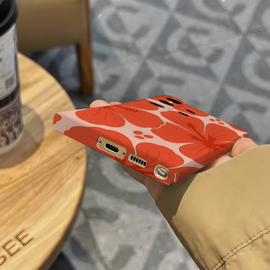 Stoßfeste Doppelschicht Handyhülle mit tropischem Hibiskus-Design für Samsung Galaxy S25 Ultra, S24 und S23 Ultra Plus in Orange-Rot - Bild 5