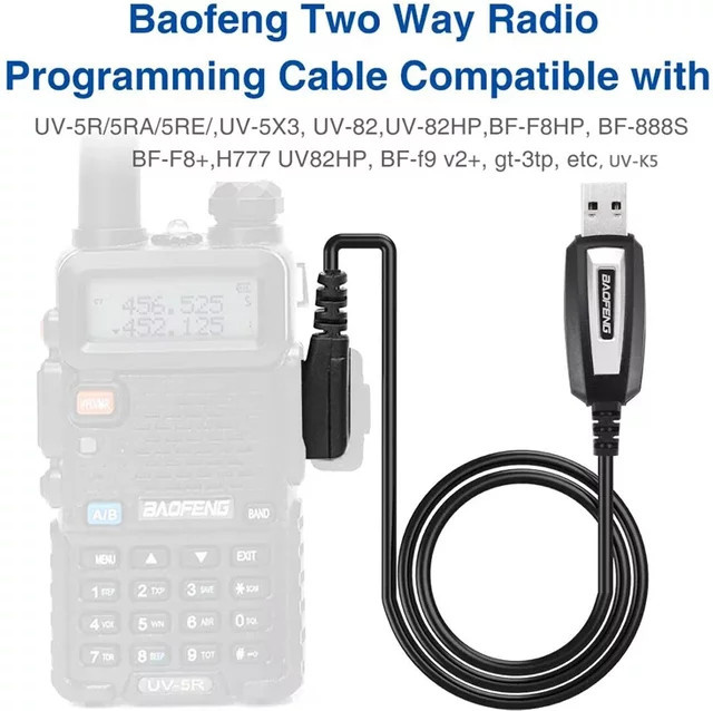 Baofeng USB-Programmierkabel in Schwarz für UV-5R, UV-82, 888S, UV-S9PLUS, UV-13, UV-16, UV-17, UV-21 Pro und Quansheng UV-K5/5R Plus Walkie Talkie inklusive CD - Bild 1