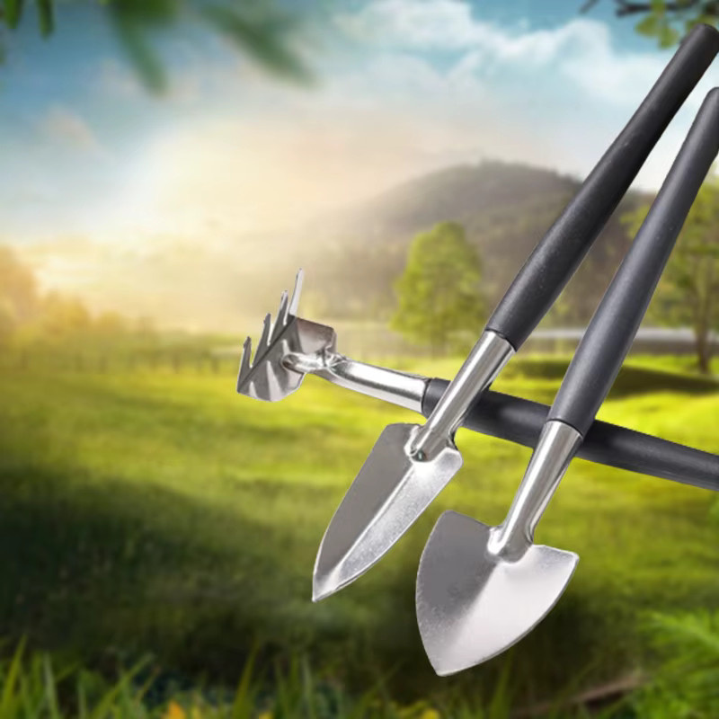3-teiliges Gartenwerkzeug-Set aus Aluminiumlegierung in Silber bestehend aus Rechen, Schaufel und Mini-Pflanzschaufel für Gartenarbeit und Sukkulenten - Bild 2