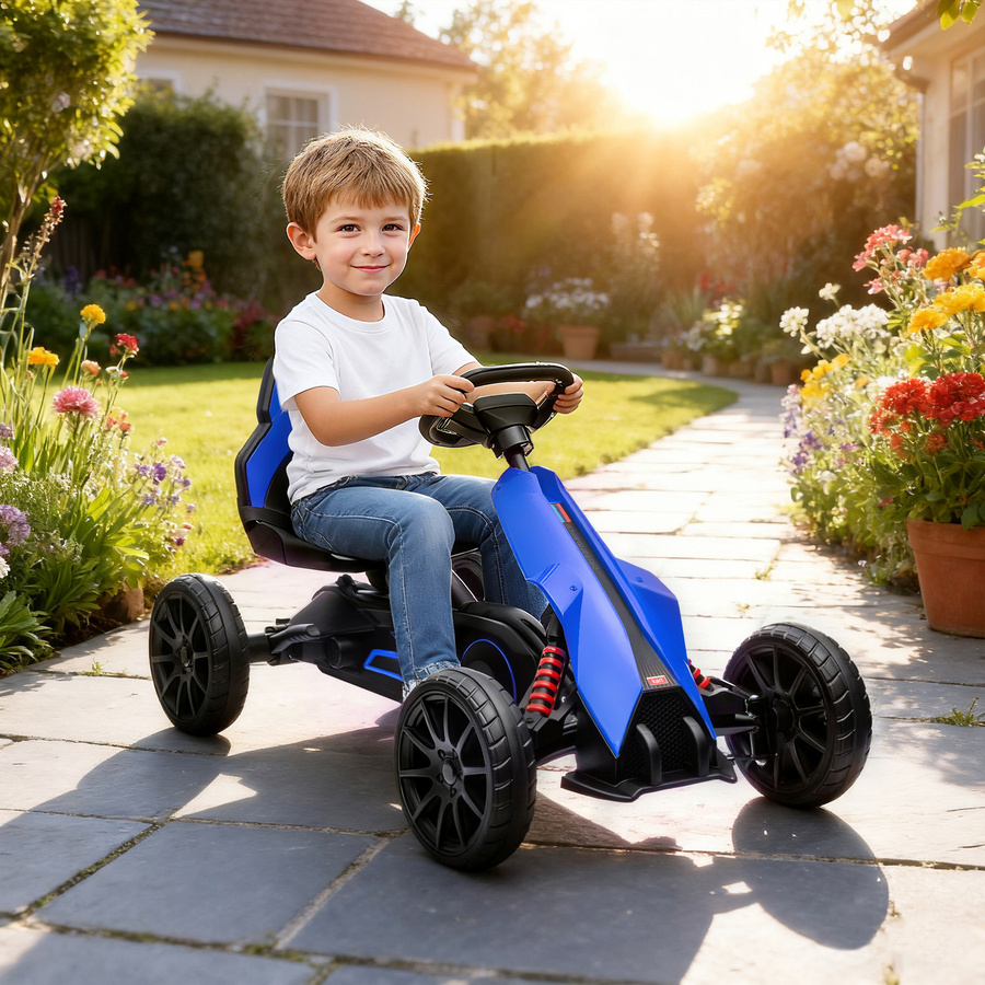 HOMCOM Gokart Kinderfahrzeug mit verstellbarem Sitz und Bremse, Blau - Bild 2