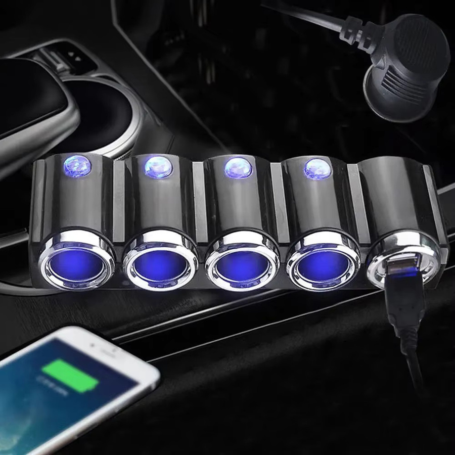 Everso Universal Auto Ladegerät 12V 24V mit 4-Wege Zigarettenanzünder-Splitter und Dual USB Anschluss in Schwarz - Bild 2