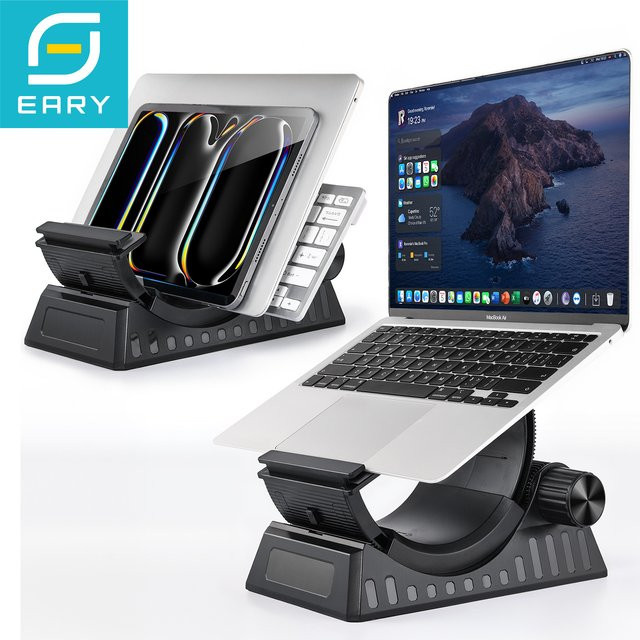 Eary Tragbarer Laptop-Ständer für Schreibtisch in Schwarz, Winkelverstellbar 0-53 Grad für Notebook, MacBook, iPad und Tablets bis 17,3 Zoll - Bild 1