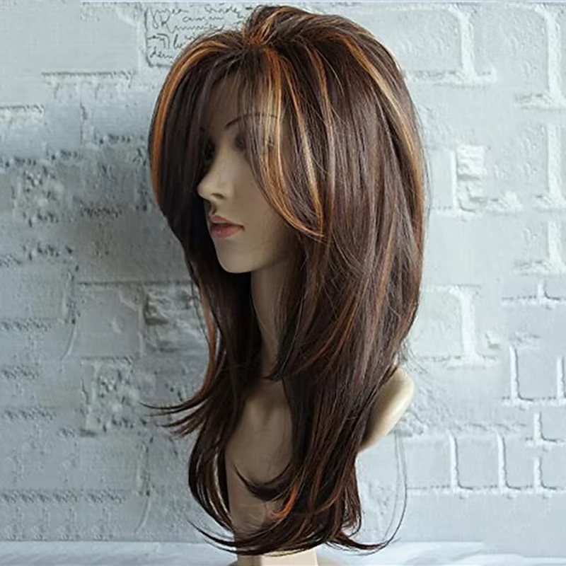HAIRJOY Perücke, lange mehrschichtige Haare, Braun-Highlight, Damen - Bild 3