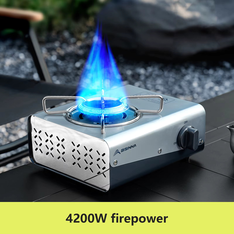 BISINNA Camping-Gasbrenner tragbarer Gaskassettenofen mit 4200 W in Silber und Blau - Bild 3