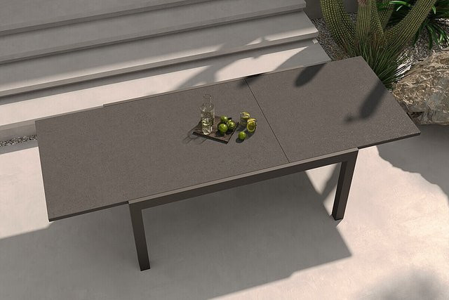 OUTFLEXX Premium Ausziehtisch für Garten und Terrasse, anthrazit matt, Aluminium und Spraystone-Glas, B/T/H: 160 bis 260 x 100 x 76 cm - Bild 1