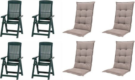 MADISON Gartenmöbelset Tampa mit 4 Klappsesseln in Grün und 4 Auflagen in Taupe, Kunststoff und Textil, B/H/T: 61 x 109 x 60 cm - Bild 1