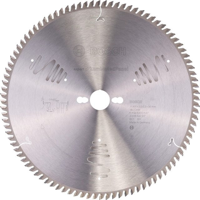 Bosch Kreissägeblatt Expert for Laminated Panel mit 96 Zähnen, silber, Durchmesser: 300 mm, Bohrung: 30 mm, Dicke: 3,2 mm - Bild 1