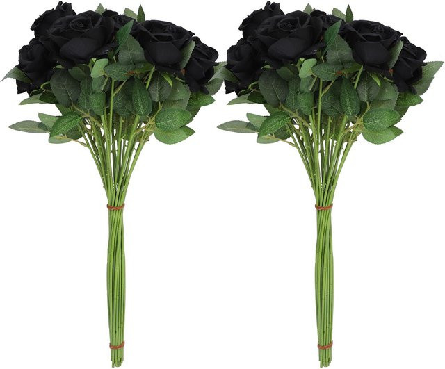 50 Stück Künstliche Rosen in Schwarz als realistisch aussehende langstielige Blumen für deine DIY Hochzeitssträuße - Bild 1