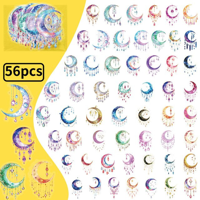 56 Stück bunte Quasten-Halbmond-Aufkleber von BulingBulingStickers Store, transparent und wasserdicht aus PET - Bild 1