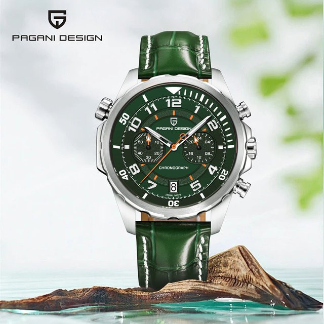 Pagani Design Chronograph, Quarz, Leder, Grün, Herren - Bild 1
