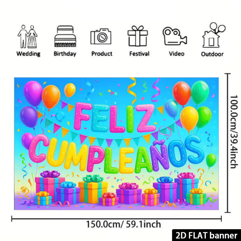 OURFETE Feliz Cumpleaños Geburtstagshintergrund in Bunt mit Luftballons und Geschenkboxen für Kindergeburtstage und Fotoshootings - Bild 2
