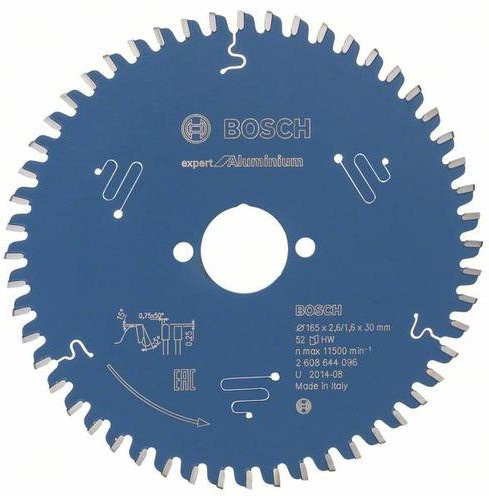 Bosch Expert Kreissägeblatt für Aluminium und Metall mit Carbide-Spitzen, Durchmesser: 165 mm, Bohrung: 30 mm, Zähneanzahl: 52, Farbe: Blau - Bild 1