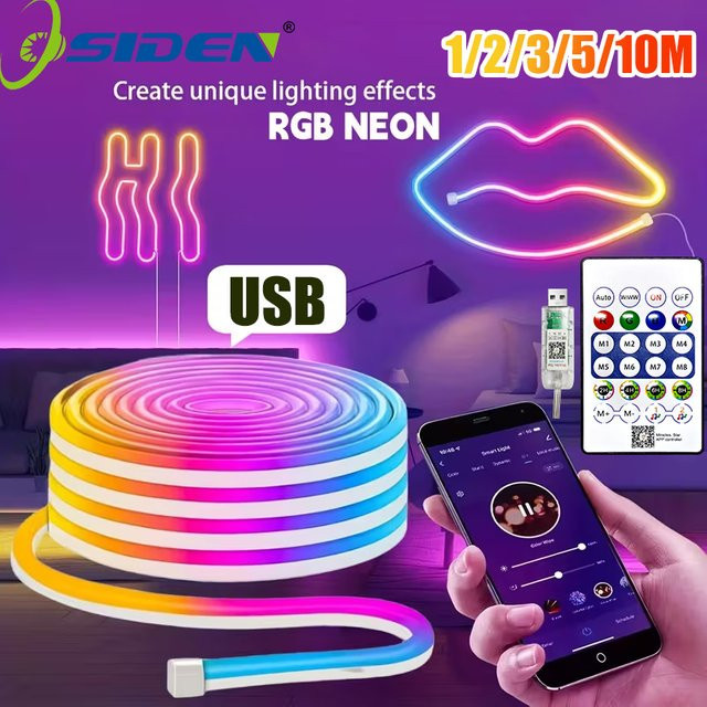 OSIDEN Smart RGB Neonlichtstreifen mit App- und Fernbedienung, Wasserdichter LED Neonflex Streifen in Multicolour für Schlafzimmer und Party-Dekoration via USB - Bild 1