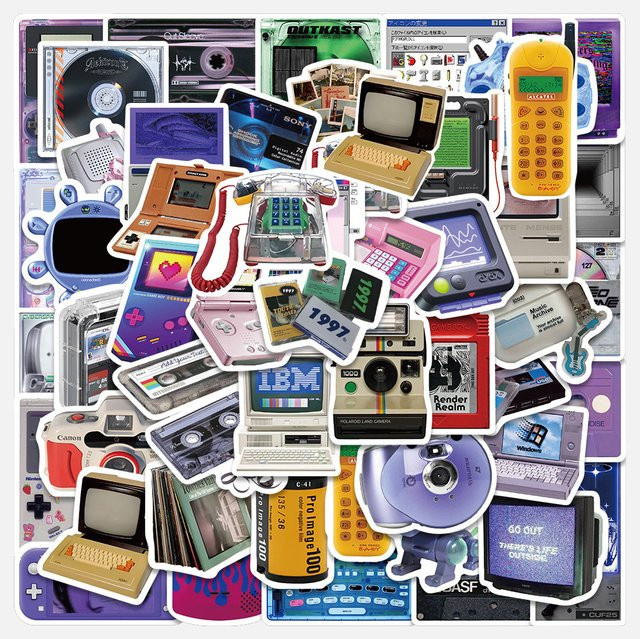Rspctou Vintage Telefon-CD-Kassetten-Aufkleber, Retro Cartoon Geräte-Sticker, 10-teiliges Set, multicolour - Bild 1