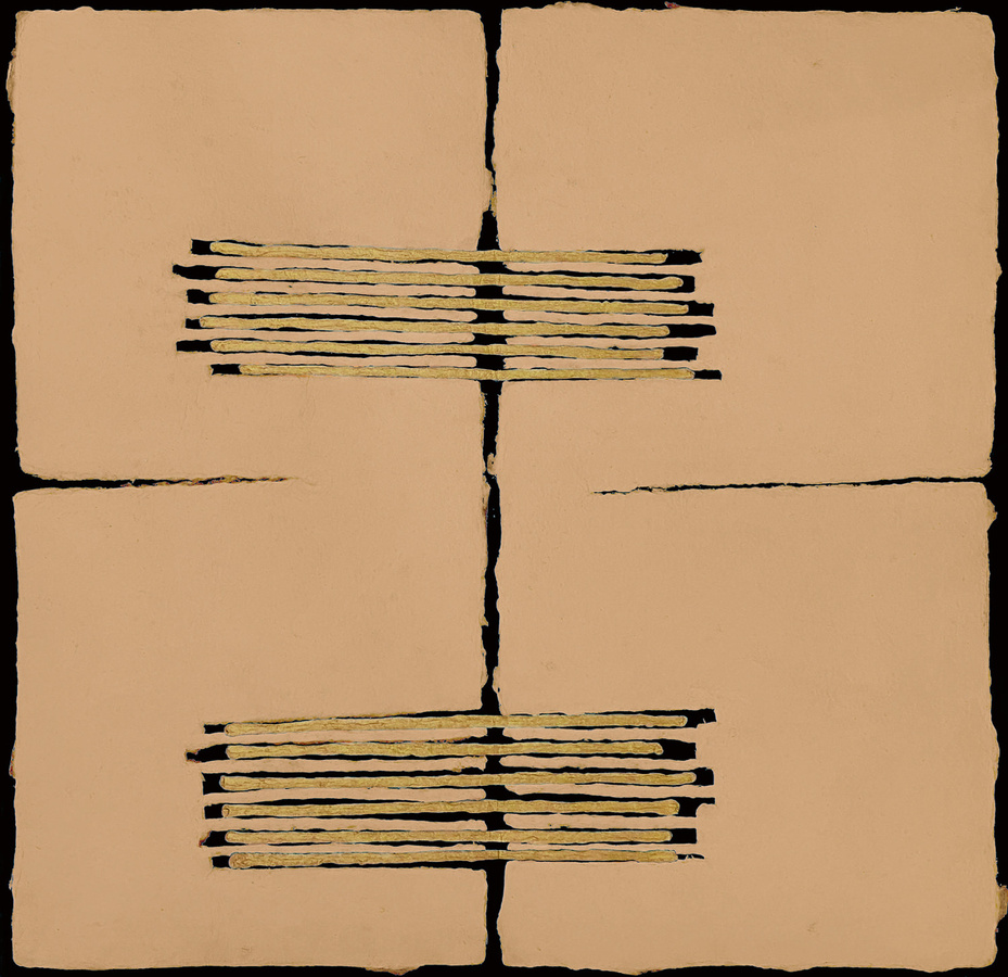 Élitis Tapete Noto RM 1058 04 mit geometrischem Abstract-Muster in Gold, Braun und Beige - Bild 1