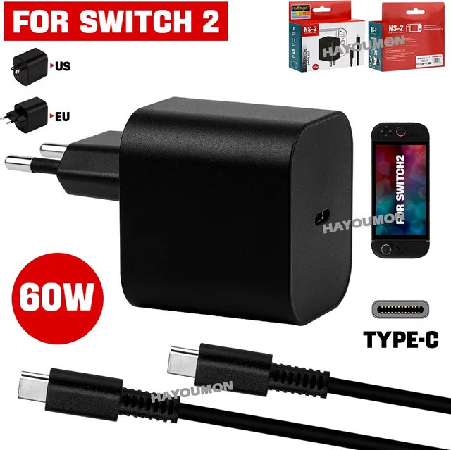 Pogopirate 60 W AC Adapter mit USB-C Typ C Schnellladegerät für Nintendo Switch, Schwarz - Bild 1