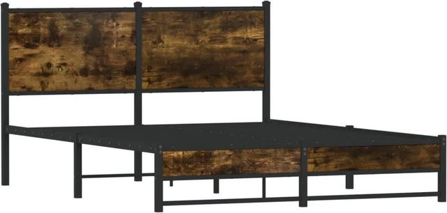 vidaXL Metallbett in Räuchereiche ohne Matratze, klassisches Design aus Stahl und Holzwerkstoff, Farbe: Braun, B/T/H: 137 x 190 x 91,5 cm - Bild 1
