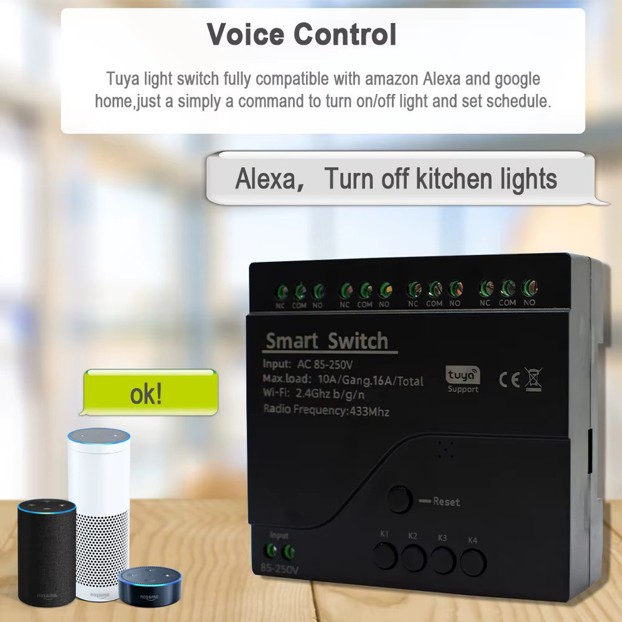 Tuya Smart Wifi Switch 4CH Relais Modul für Alexa und Google Home, Schwarz, 10A, 85-250V AC/7-32V DC - Bild 4