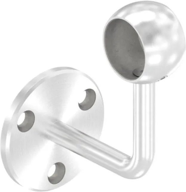 FeNau Handlaufhalter aus V2A Edelstahl in Silber für Rundrohr 33,7 mm mit 80 mm Wandabstand und verschweißtem Kugelring - Bild 1