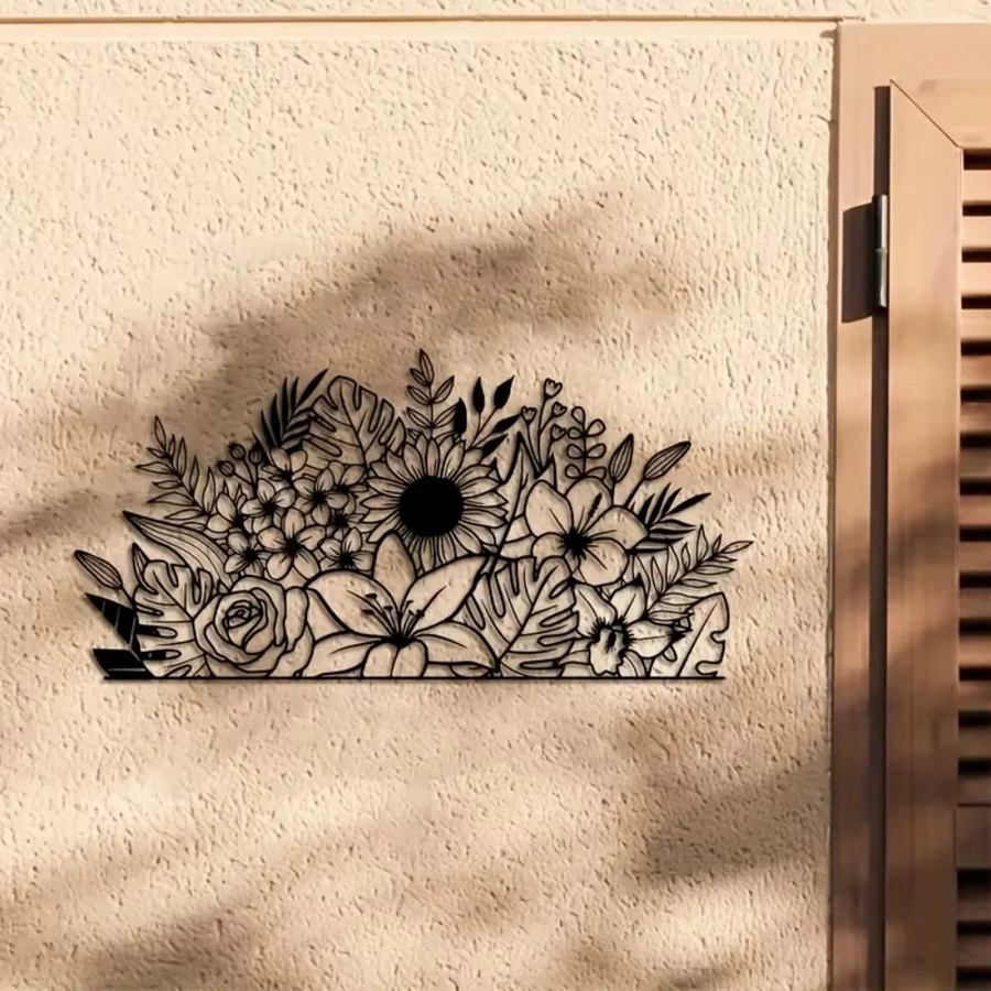 CIFBUY Metall-Blumen-Wandkunst, 2D-Eisenskulptur in Schwarz zur Dekoration für Wohnzimmer und Balkon, B: 40,0 cm, H: 19,48 cm, T: 19,48 cm - Bild 2
