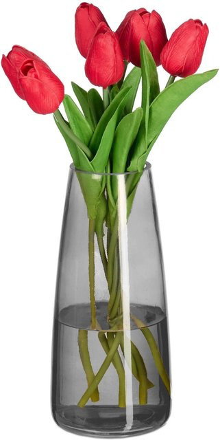 Relaxdays Tischvase aus Glas in Grau, schlichtes Design, Höhe: 21,5 cm, Durchmesser: 10 cm - Bild 1