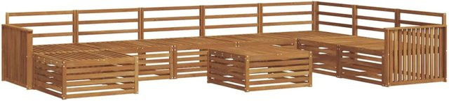 vidaXL Sofagarnitur aus Massivholz Akazie in Braun, 9-teiliges U-Shape Gartenmöbel-Set mit Tisch und Polstern - Bild 1