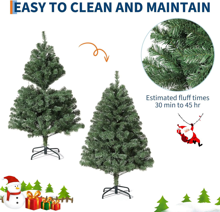 Garvee Künstlicher Weihnachtsbaum in Grün mit Metallständer und Regenschirm-Design, Höhe: 140 cm, Durchmesser: 92 cm - Bild 7