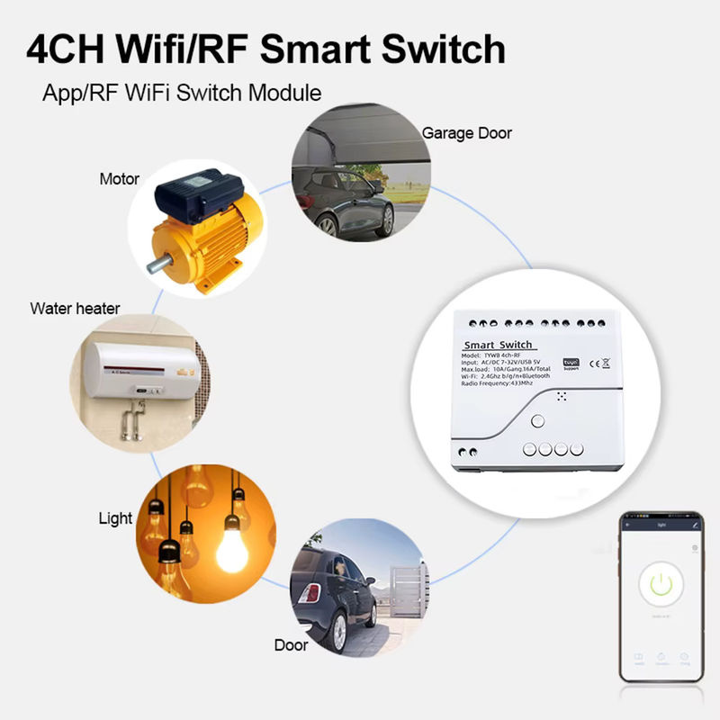 Scimagic-RC Wifi Smart Licht Schalter 4CH Modul mit Tuya und WLAN, RF 433 Empfänger, 10A Relais, kompatibel mit Alexa und Google Assistant - Bild 4