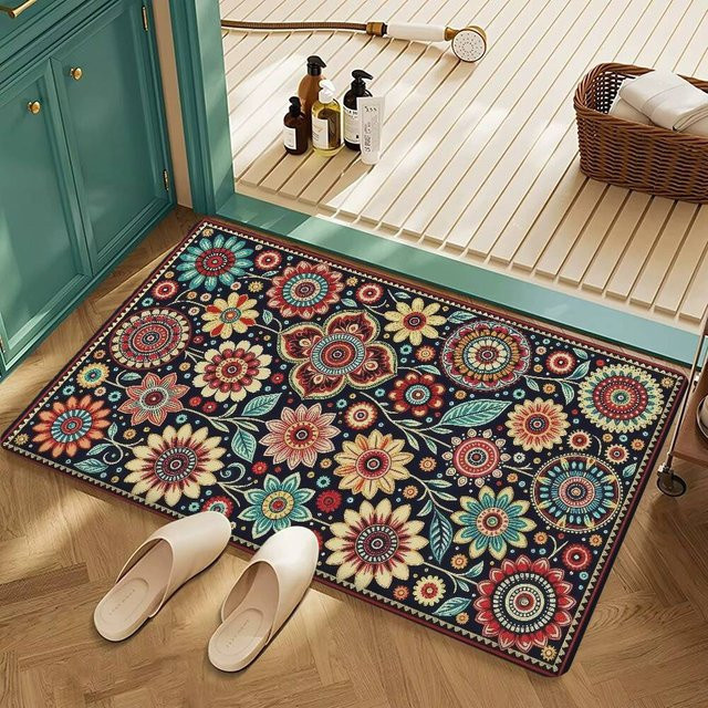 VIKAMA Bohemian Vintage Floral Teppich, rutschfeste und saugfähige Bodenmatte in Multicolour, B/T: 60 x 40 cm - Bild 1