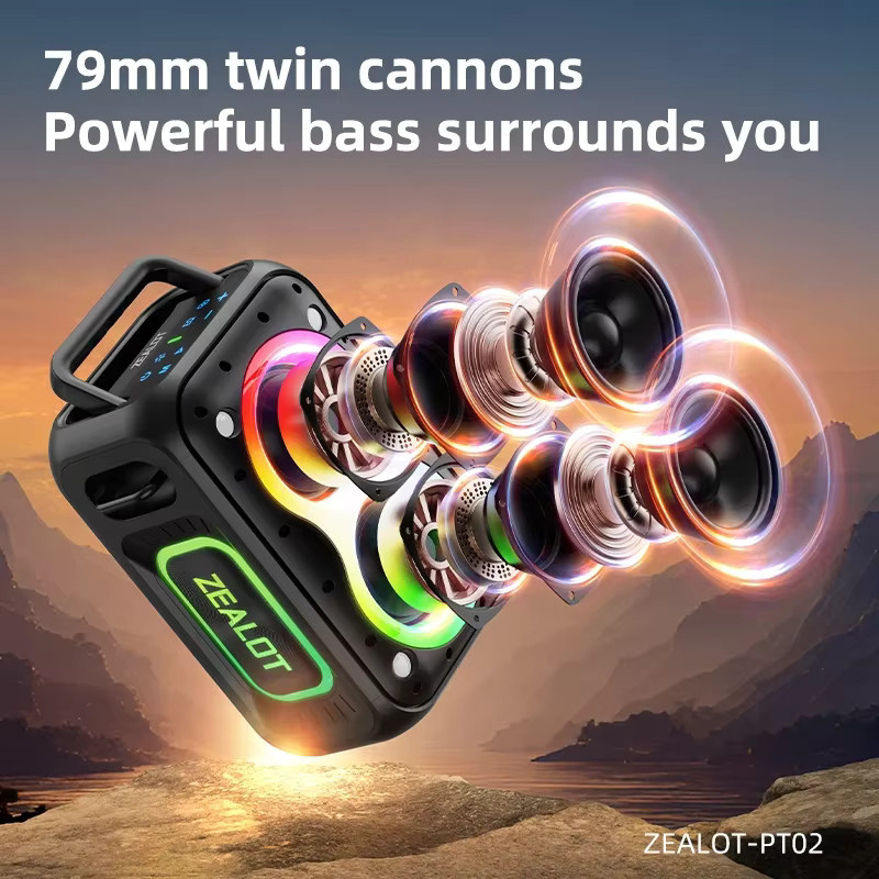 ZEALOT PT02 Bluetooth-Lautsprecher in Schwarz mit 60 W Leistung, verbesserter Bass, IPX6 wasserdicht und 12 Stunden Akkulaufzeit - Bild 2