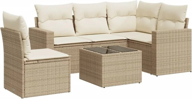 vidaXL 6-teilige Garten-Sofagarnitur aus Poly-Rattan mit Kissen in Beige und Cremeweiß - Bild 1