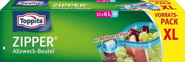 Toppits Zipper Allzweckbeutel XL in Transparent, 12 Stück mit 6 Liter Füllmenge - Bild 1