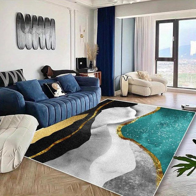 Karpetti Moderner Geometrie Teppich in Grün und Multicolour, Rutschfest und Waschbar, B/T: 90 x 60 cm - Bild 1