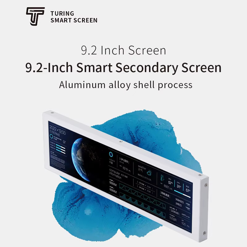 TURZX 9,2 Zoll IPS Sekundärbildschirm mit USB-C Anschluss, Full HD LCD Monitor für Windows 10 11 zur Anzeige von CPU, GPU, RAM und Festplatten, Schwarz - Bild 2